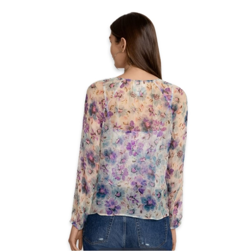 Johnny Was‎ Glinda silk peasant blouse XL floral white purple light sheer NWT - Picture 3 of 12
